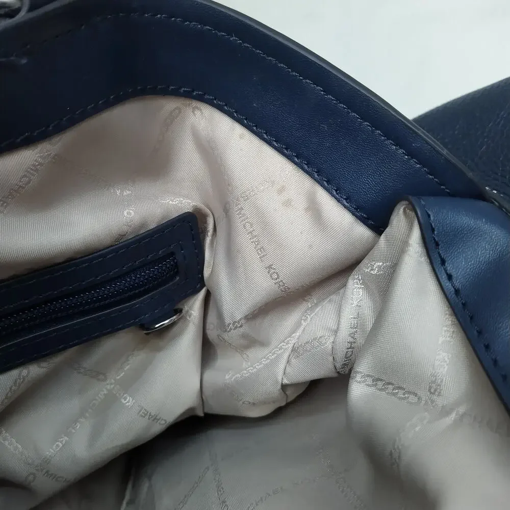 Michael Kors Molly Blue Pebbled Leather 3 Compartments Shoulder Bag